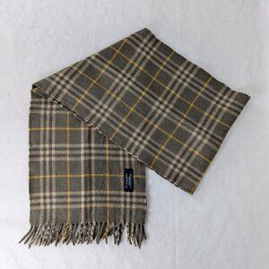 Burberry Green Check 100% Lambswool Scarf with Logo Made in England